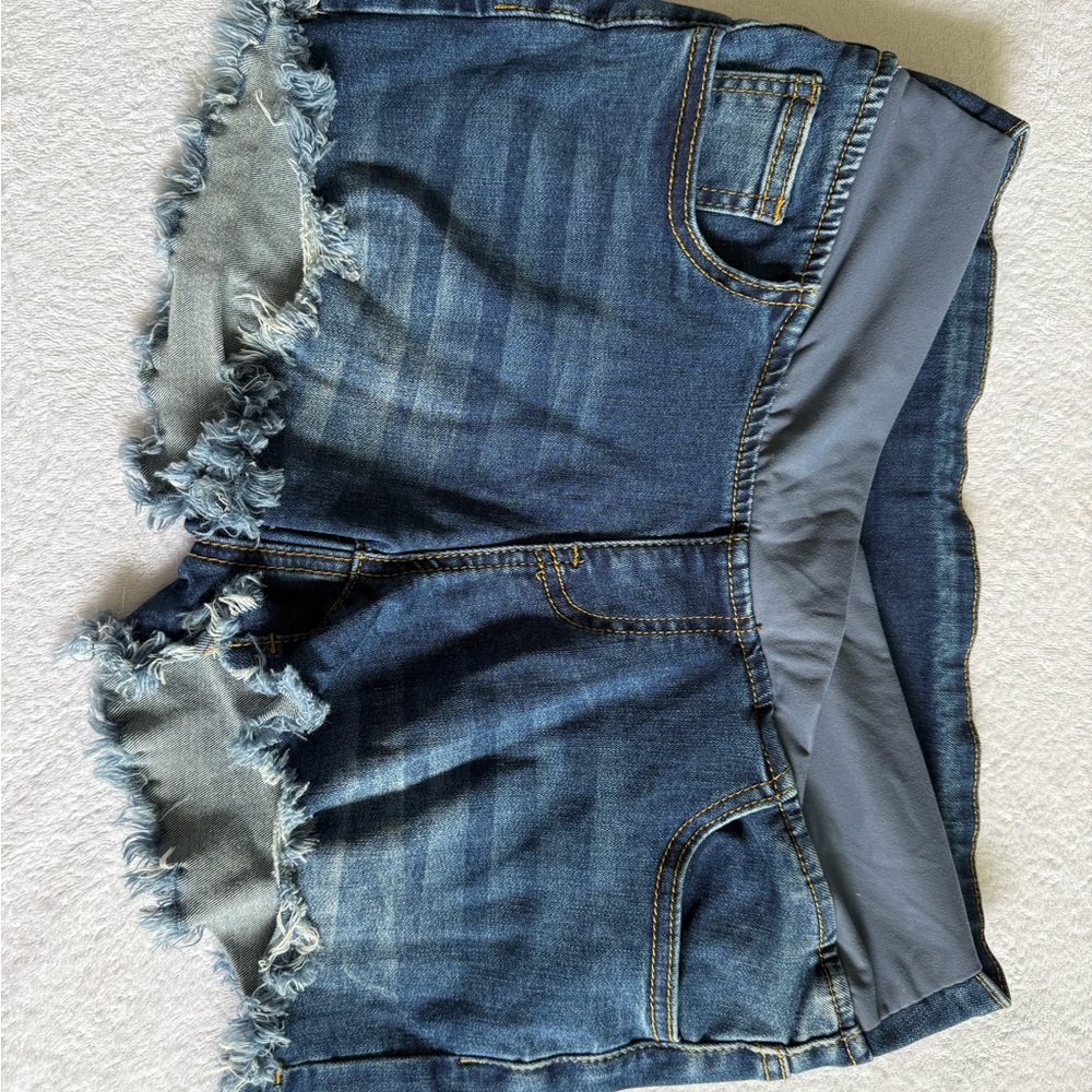 Denim Frayed Hem Women Shorts
